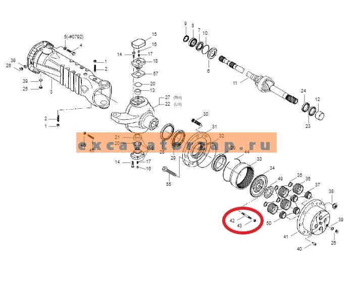 Шпилька 112.06.025.01 с гайкой 006041159 моста экскаватора HYUNDAI R140W-7