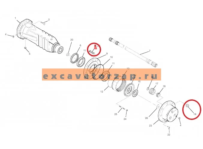 Шпилька колесная ZTAM-00066 с гайкой ZTAM-00883 моста экскаватора HYUNDAI R140W-7