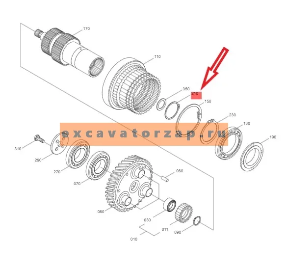 Кольцо стопорное ZGAQ-02046 КПП экскаватора HYUNDAI R140W, R170W, R180W, R200W, R210W
