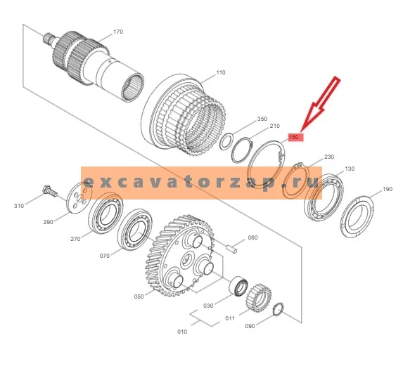 Кольцо стопорное ZGAQ-02044 КПП экскаватора Hyundai R140W, R170W, R180W, R200W, R210W