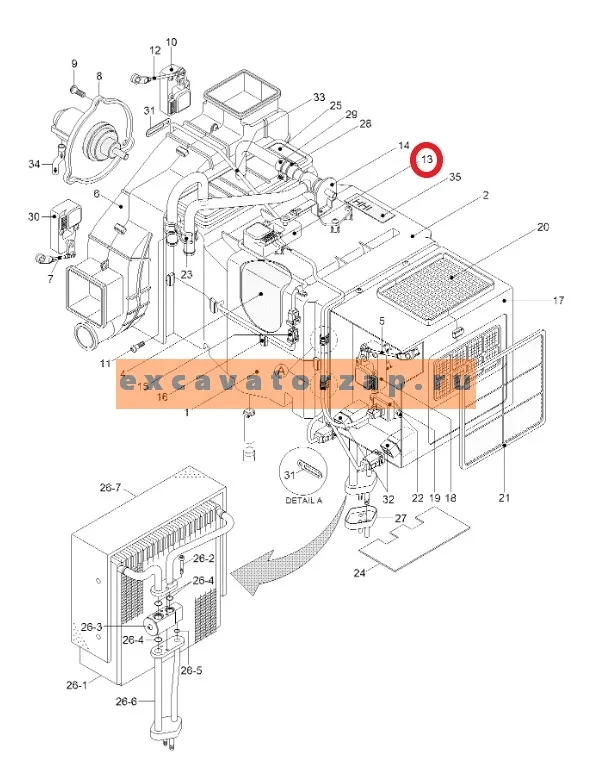 Мотор клапана отопителя AH74002000-2 экскаватора HYUNDAI R110-7, R140LC-7, R140W7, R160LC7, R170W7, R180LC7, R200W7, R210LC7, R210NLC7, R250LC7, R290LC7, R305LC7, R320LC7, R360LC7, R450LC7, R500LC7, R80-7