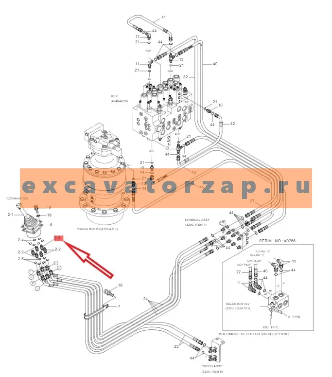 Штуцер 31EK-20100 джойстика (блока управления) экскаватора HYUNDAI R140, R160, R170, R180, HW160, HW180