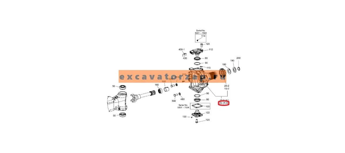 Кулак ZGAQ-02900 поворотный правый переднего моста экскаватора HYUNDAI HW140, R140W9, R140W9A, R140W9S