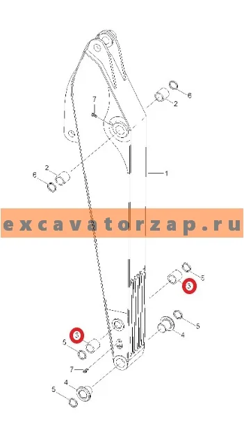 Втулка 61EK-11280 (рукоять - щека) экскаватора HYUNDAI R160LC3, R160LC7, R160LC7A, R170W3, R170W7, R170W7A, R180LC3, R180LC7, R180LC7A, R200NLC