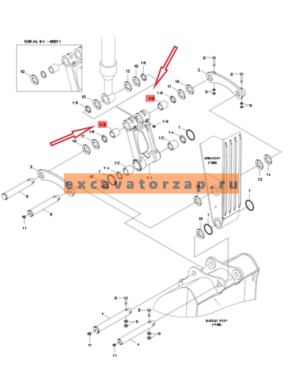 Втулка X172-143068 (трапеция - щека) экскаватора Hyundai R140, R145, HX140, HX145