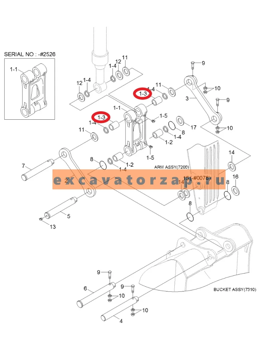 Втулка 61Q6-05000 (трапеция - щека ковша) экскаватора HYUNDAI R210LC9, R210LC9BC, R210LC9BH, R210NLC9, R210W-9, R210W9A, R210W9S, R220LC9A, R220NLC9A, R235LCR9, R235LCR9A, R290LC9, R300LC9A, R300LC9S, R300LC9SH, RB220LC9S