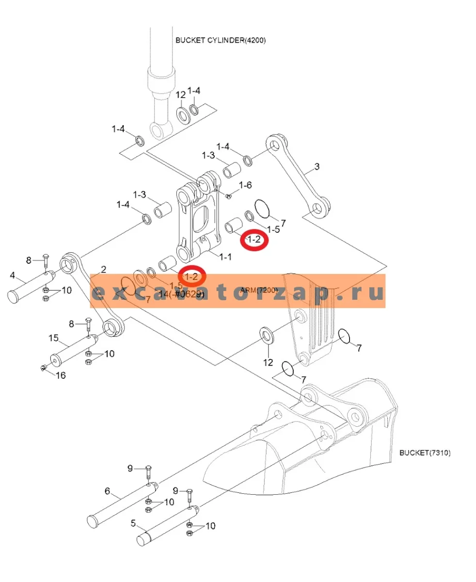 Втулка X124-902100, 61Q6-04070, 61Q6-97410, 61EN-13380 (трапеци - ковш) экскаватора Hyundai R250LC7, R250LC7A, R290LC7, R290LC7A, R290LC7H, R300LC7, R305LC7