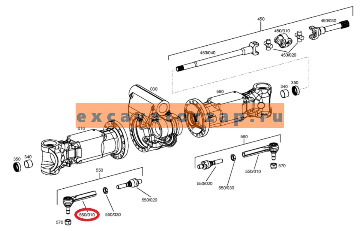 Наконечник рулевой тяги ZGAQ-04478 левый переднего моста экскаватора Hyundai R200W-7, R210W-9, R210W-9S