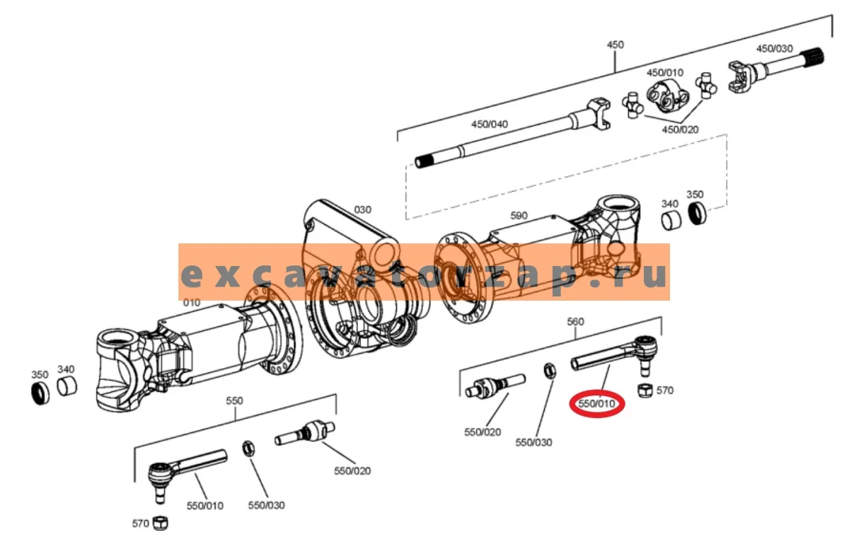 Наконечник рулевой тяги ZGAQ-04481 правый переднего моста экскаватора Hyundai R200W-7, R210W-9, R210W-9S