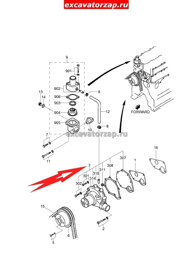 Насос водяной (помпа) XJAF-00725 экскаватора Hyundai