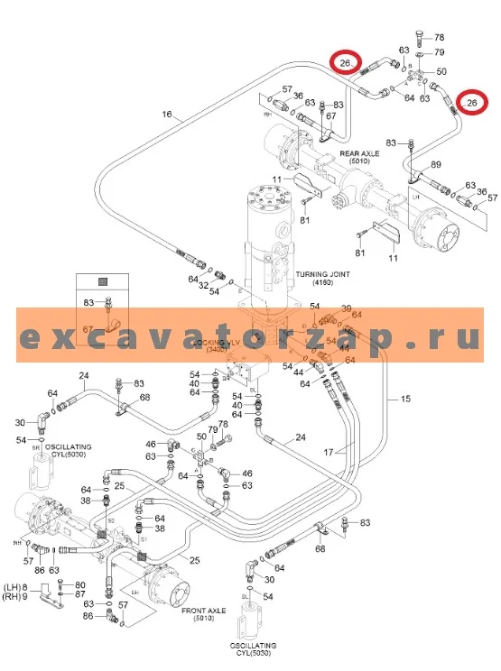 Шланг тормозной P923-043019 заднего моста экскаватора HYUNDAI R160W9A, R170W9, R170W9S, R180W9A, R180W9S