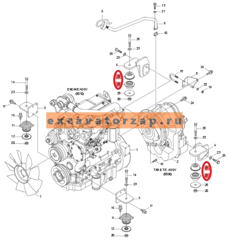 Подушка двигателя задняя 11N6-08260 экскаватора погрузчика HYUNDAI H940S