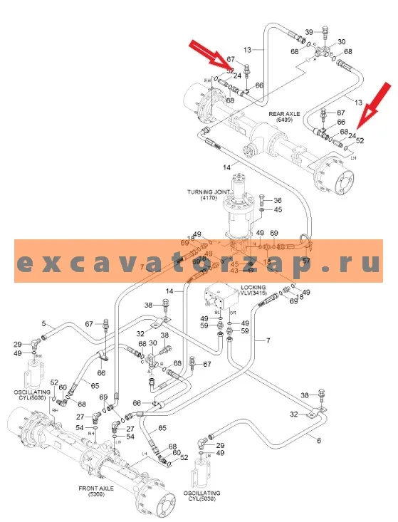 Штуцер X512-114514 заднего моста экскаватора HYUNDAI R170W7, R170W7A