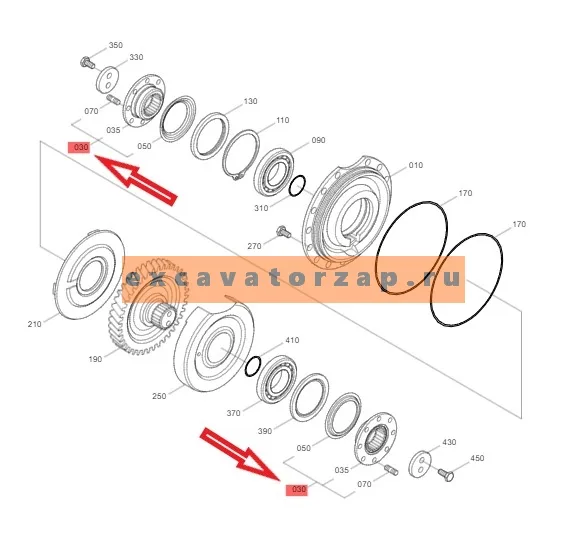 Фланец ZGAQ-01091 + ZGAQ-02969 + ZGAQ-02054 КПП в сборе экскаватора Hyundai R140W, R170W, R180W, R200W, R210W