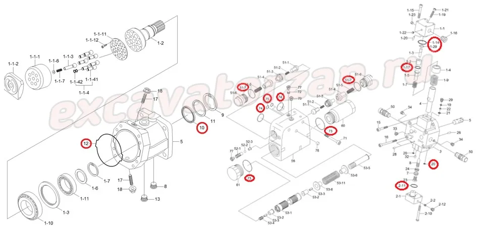 Ремкомплект гидромотора хода (КПП) ZGAX-00133 экскаватора HYUNDAI R140W7, R140W7A, R140W9S, R170W7, R170W7A, R170W9S, R180W9S