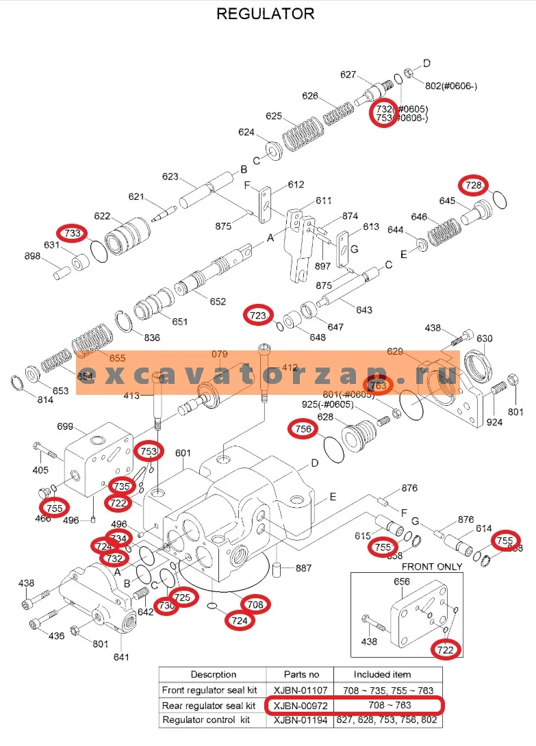 Ремкомплект регулятора гидронасоса XJBN-00972 экскаватора HYUNDAI R160LC7, R160LC7A, R180LC7, R180LC7A, R210LC7, R210LC7A, R215LC7, R290LC7, R290LC7A, R320LC7, R320LC7A