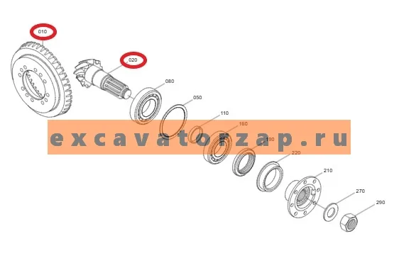 Главная пара ZGAQ-04457 + ZGAQ-04458 (АНАЛОГ) переднего, заднего мостов экскаватора HYUNDAI R170W7, R170W7A, R170W9S, R180W9S