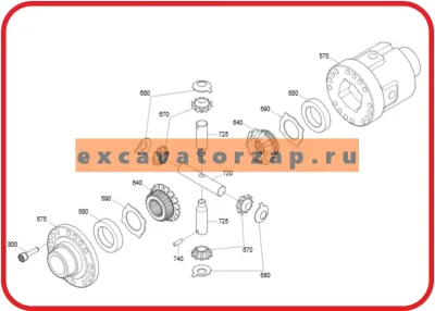 Дифференциал в сборе 4461.173.075, 4461173075, 4461-173-075 (АНАЛОГ) переднего, заднего мостов экскаватора HYUNDAI R140W, R140W-9S, R170W, R180W