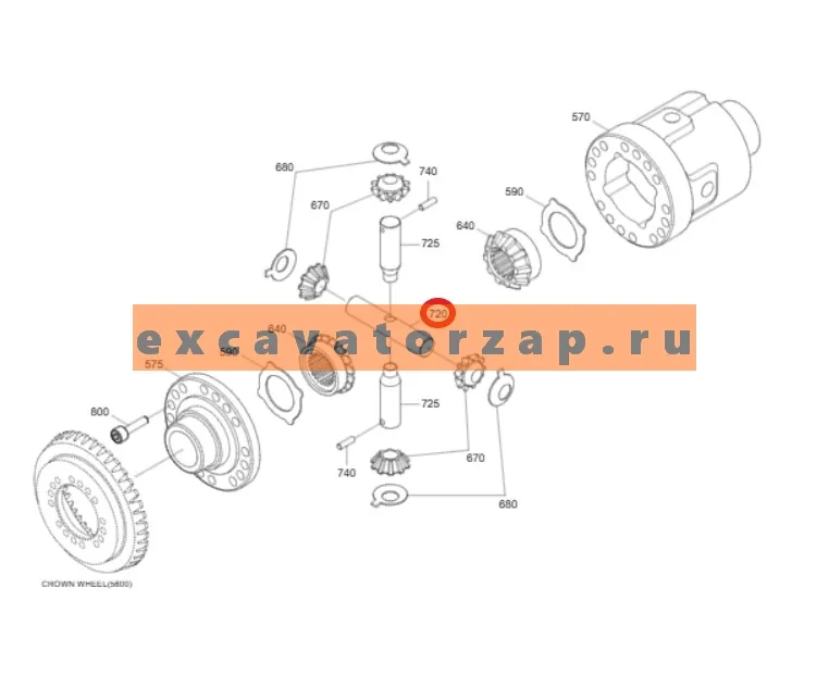 Ось дифференциала 4461.373.048, 4461373048, 4461-373-048 (АНАЛОГ) переднего, заднего мостов экскаватора HYUNDAI HW140, R140W9, R140W9A, R140W9S, R160W9A, R170W7, R170W7A, R170W9, R170W9S, R180W9A, R180W9S