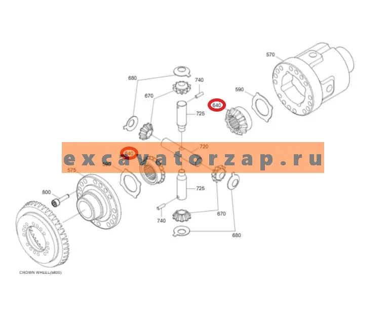 Сателлит ZGAQ-04461 (АНАЛОГ) дифференциала переднего, заднего моста экскаватора HYUNDAI HW140, R140W9, R140W9A, R140W9S, R160W9A, R170W7, R170W7A, R170W9, R170W9S, R180W9A, R180W9S