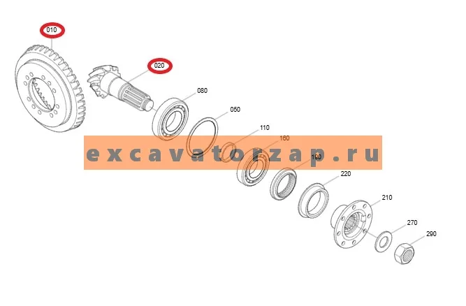 Главная пара 4472.398.032, 4472398032, 4472-398-032 + 4472.325.030, 4472325030, 4472-325-030 (АНАЛОГ) преднего, заднего мостов экскаватора HYUNDAI R170W7, R170W7A, R170W9S, R180W9S