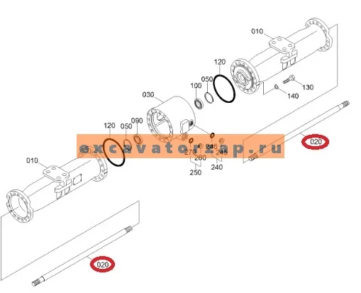 Полуось ZGAQ-03595 (АНАЛОГ) заднего моста экскаватора HYUNDAI R160W9A, R170W7, R170W7A, R170W9, R170W9S, R180W9A, R180W9S
