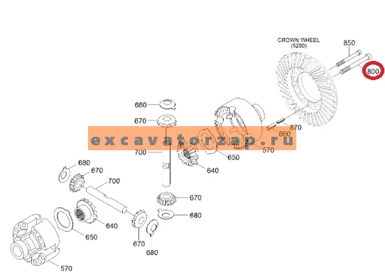 Винт 0636.020.165, 0636020165, 0636-020-165 (АНАЛОГ) главной пары переднего, заднего мостов экскаватора HYUNDAI R160W9A, R170W7, R170W7A, R170W9, R170W9S, R180W9A, R180W9S