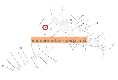 Гайка ZTAM-00016 (АНАЛОГ) дифференциала переднего, заднего мостов экскаватора HYUNDAI R140W7, R140W7A, R140W9