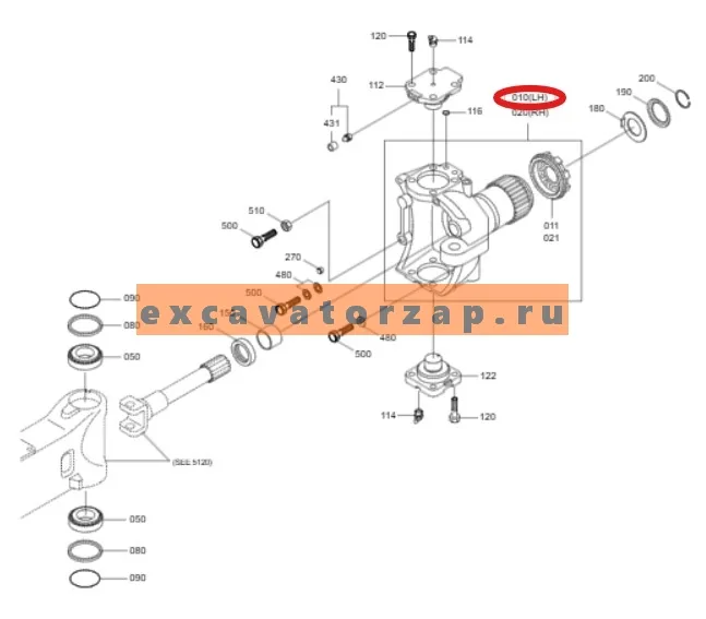 Кулак поворотный ZGAQ-03226 левый моста экскаватора HYUNDAI HW210, R210W-9, R210W9A, R210W9AMH, R210W9MH, R210W9S