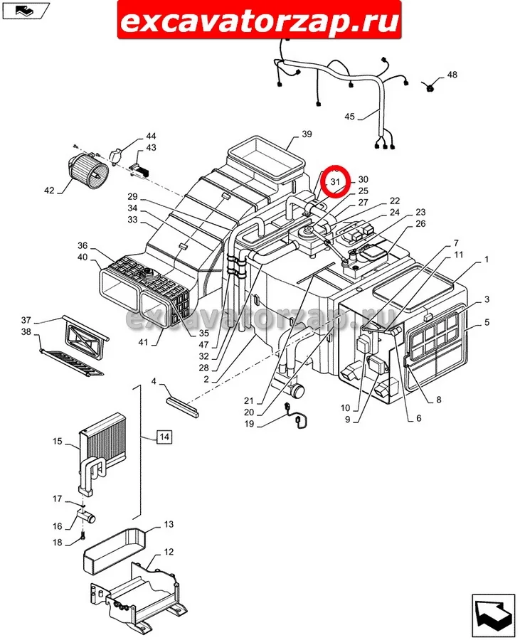 Радиатор 11Q6-90540  (Китай) отопителя (печки) кабины экскаватора HYUNDAI  R140, R170, R180 …