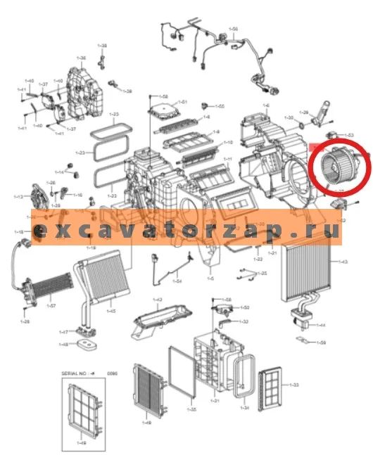 Мотор отопителя 11K6-90700 экскаватора HYUNDAI HW140, HW210, HX140L, HX160L, HX180L, HX220L, HX220NL, HX260L, HX300L, HX330L, HX380L, HX430L, HX480L, HX520L