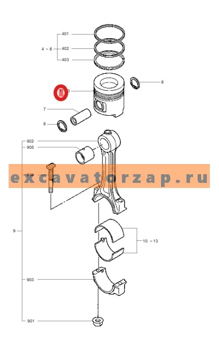 Поршень 32A17-03300 (оригинал, HYUNDAI, +0,5мм) двигателя экскаватора HYUNDAI R160LC7, R160LC9S, R170W7, R170W9S, R180LC7, R180LC9S, R180W9S