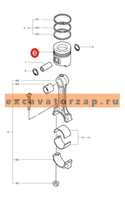 Поршень 32A17-03300 (оригинал, HYUNDAI, +0,5мм) двигателя экскаватора HYUNDAI R160LC7, R160LC9S, R170W7, R170W9S, R180LC7, R180LC9S, R180W9S
