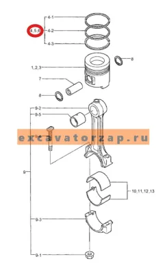 Кольца поршневые XCCK-01931 (+0,25мм, оригинал, HYUNDAI) двигателя экскаватора HYUNDAI R160LC7, R160LC9S, R170W7, R170W9S, R180LC7, R180LC9S, R180W9S
