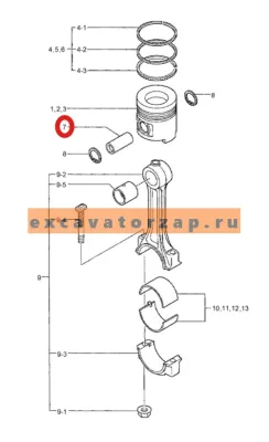 Палец поршня 32A17-08300 (оригинал, HYUNDAI) двигателя экскаватора HYUNDAI R160LC7, R160LC9S, R170W7, R170W9S, R180LC7, R180LC9S, R180W9S