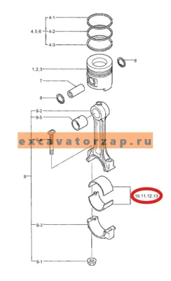 Вкладыши шатунные XJAF-01119 (+0,25мм;оригинал, HYUNDAI;комплект на 6шатунов) двигателя экскаватора HYUNDAI R160LC7, R160LC9S, R170W7, R170W9S, R180LC7, R180LC9S, R180W9S