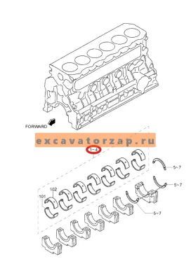 Вкладыши коренные 32B09-00030 (+0,5мм;оригинал, HYUNDAI) двигателя экскаватора HYUNDAI R160LC7, R160LC9S, R170W7, R170W9S, R180LC7, R180LC9S, R180W9S