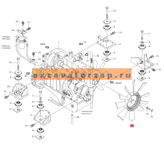 Вентилятор 11N6-00231 (аналог, КНР) охлаждения двигателя экскаватора HYUNDAI R200, R210, R250