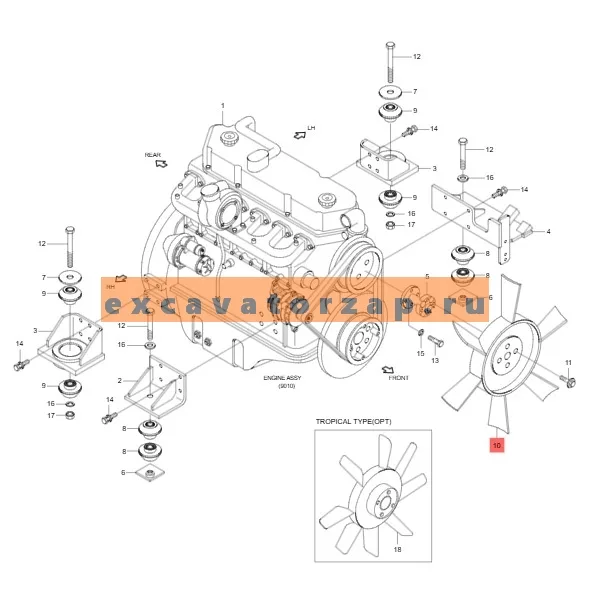 Вентилятор 11E9-04020 (аналог, КНР) охлаждения двигателя экскаватора HYUNDAI R170LC-7, R180LC-7, R210LC-7