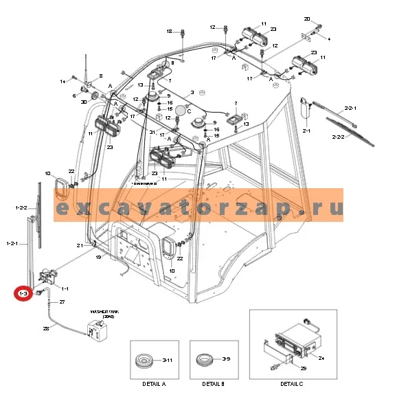 Форсунка омывателя 24L3-41500 переднего экскаватора погрузчика  HYUNDAI H940S