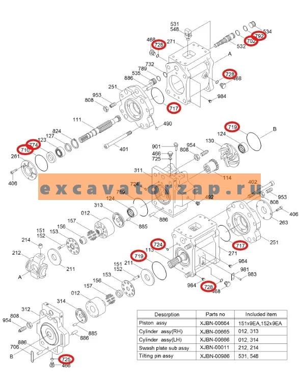 Ремкомплект гидронасоса 31QB-10030-BK экскаватора HYUNDAI R450LC7, R480C9MH, R480LC9, R480LC9A, R480LC9S, R500LC7, R520LC9, R520LC9A, R520LC9S