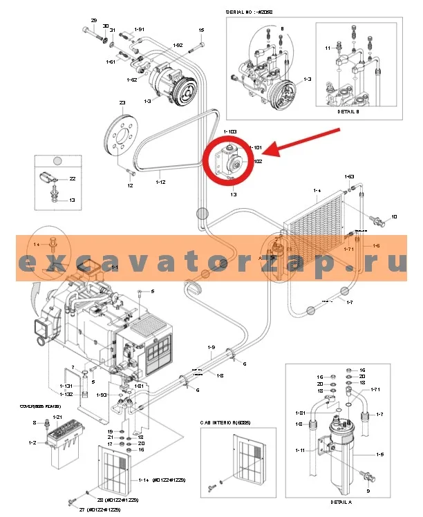 Натяжитель 11N6-90110 (A4760-508-00-2, XKAN-01115 + A4700-511-01-2) ремня компрессора кондиционера экскаватора HYUNDAI