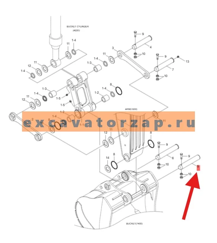 Палец 61ЕК-11101 (аналог, Корея), ковш-рукоять экскаватора HYUNDAI HX160L, HX180L, R160LC7, R160LC7A, R160LC9, R160LC9A, R160LC9S, R160W9A, R170W7, R170W7A, R170W9, R170W9S, R180LC7, R180LC7A, R180LC9, R180LC9A, R180LC9S, R180W9A, R180W9S, RB160LC9S