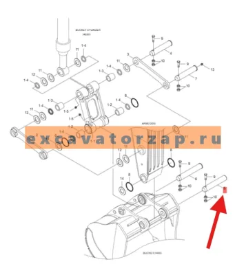 Палец 61ЕК-11101 (аналог, Корея), ковш-рукоять экскаватора HYUNDAI HX160L, HX180L, R160LC7, R160LC7A, R160LC9, R160LC9A, R160LC9S, R160W9A, R170W7, R170W7A, R170W9, R170W9S, R180LC7, R180LC7A, R180LC9, R180LC9A, R180LC9S, R180W9A, R180W9S, RB160LC9S