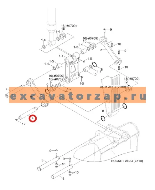 Палец 61N6-11081 (аналог, Корея), рукоять -щека экскаватора HYUNDAI R200W7, R210LC7, R210LC7H, R210NLC7