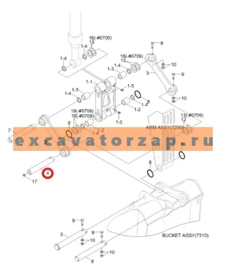 Палец 61N6-11081 (аналог, Корея), рукоять -щека экскаватора HYUNDAI R200W7, R210LC7, R210LC7H, R210NLC7
