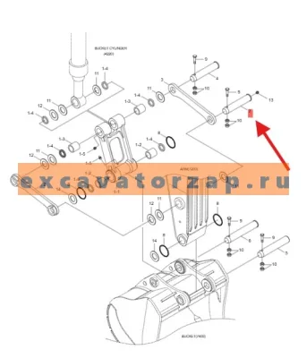 Палец 61N5-11081, рукоять-щека (аналог, Корея) экскаватора HYUNDAI HX160L, HX180L, R160LC7, R160LC7A, R160LC9, R160LC9A, R160LC9S, R160W9A, R170W7, R170W7A, R170W9, R170W9S, R180LC7