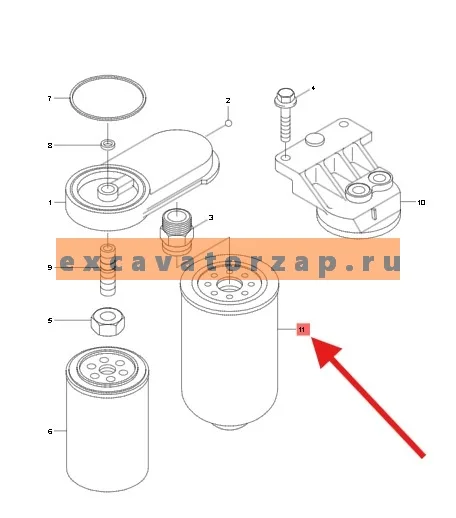 Фильтр топливный 11E1-70010 (оригинал, HYUNDAI) двигателя экскаватора HYUNDAI R130LC3, R130W3, R140LC-7, R140LC9S, R140W7, R140W9S, R170W3, R180LC3, R200NLC3, R200W2, R200W7, R210LC3, R210LC3LL, R210LC7, R210LC9BC, R210NLC7, R210W9S, R250LC7, R260LC9S