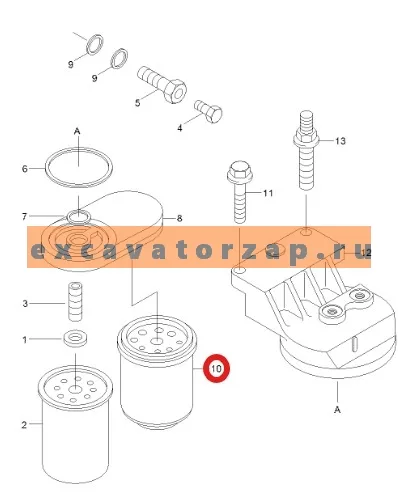 Фильтр топливный 11E1-70210 (оригинал, HYUNDAI) двигателя экскаватора HYUNDAI R130LC3, R130W3, R140LC-7, R140LC9S, R140W7, R140W9S, R170W3, R180LC3, R200NLC3, R200W2, R200W7, R210LC3, R210LC3LL, R210LC7, R210LC9BC, R210NLC7, R210W9S, R250LC7, R260LC9S