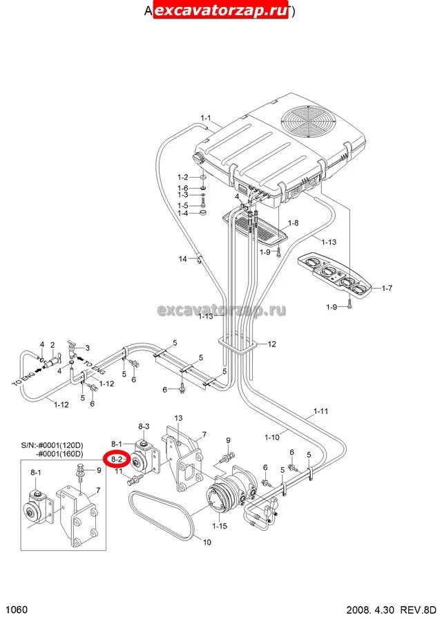 Ролик A4700-511-01-2 (аналог, КНР) натяжной кондиционера экскаватора и фронтального погрузчика HYUNDAI